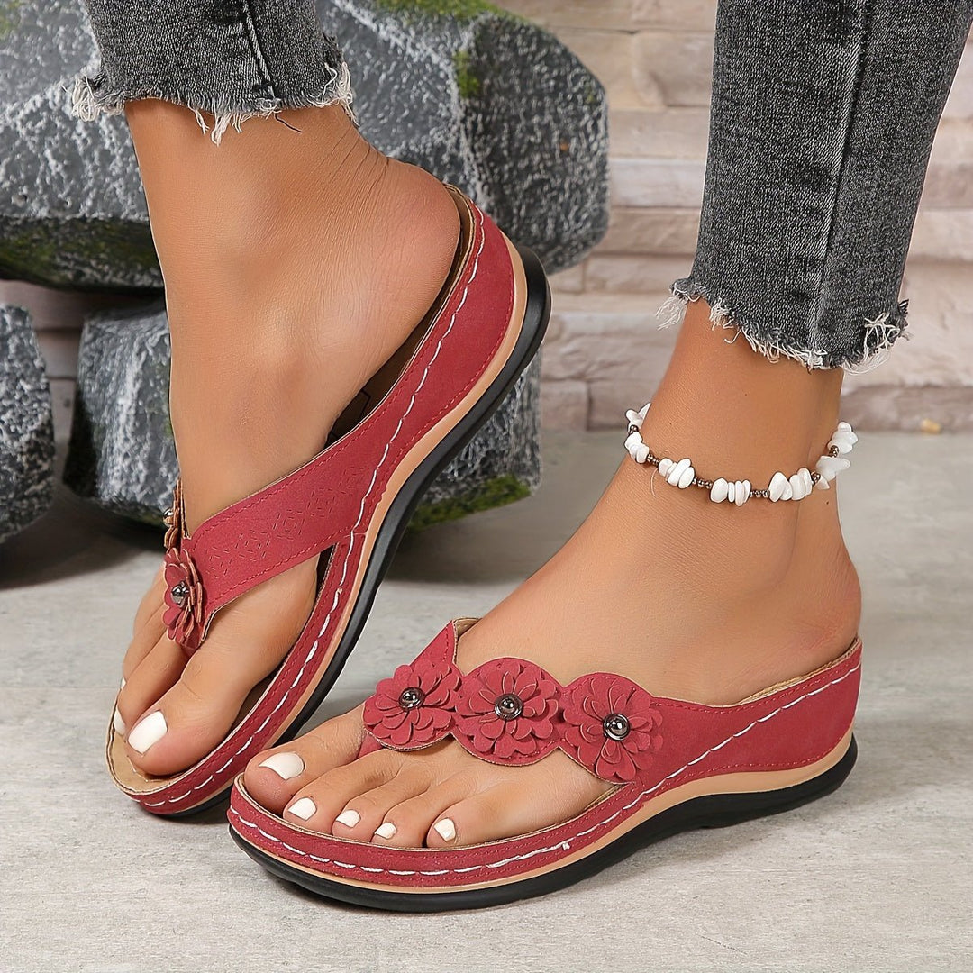 Rosa | Floral Wedge Flip-Flop Sandals